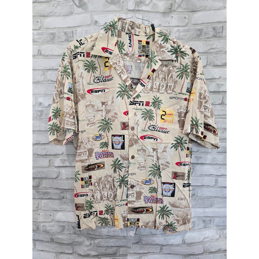 Vintage ESPN Shirt Mens L/XL Hawaiian AOP Football Baseball Sportscenter Zone